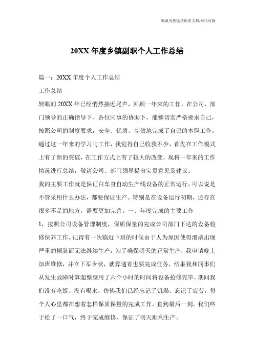 20XX年度乡镇副职个人工作总结