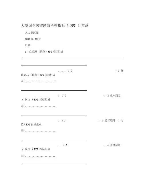 大型国企关键绩效考核指标(KPI)体系