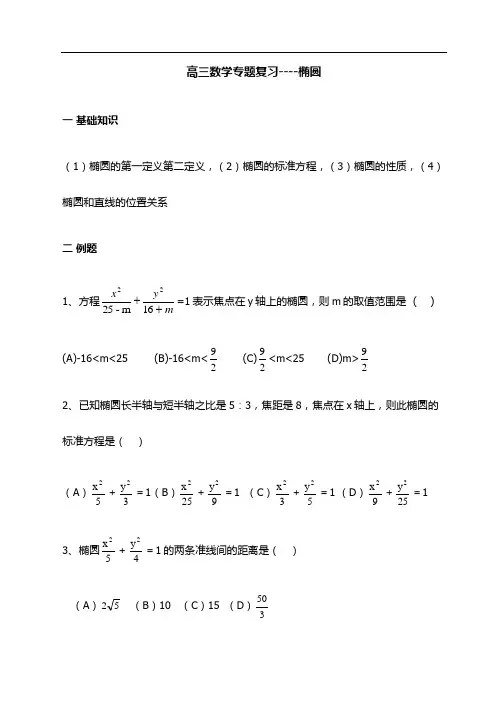 高三数学专题复习----椭圆