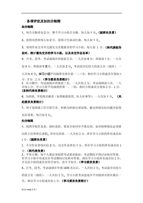 学习小组加分扣分细则