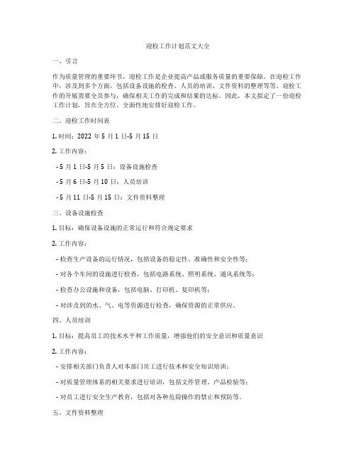 迎检工作计划范文大全