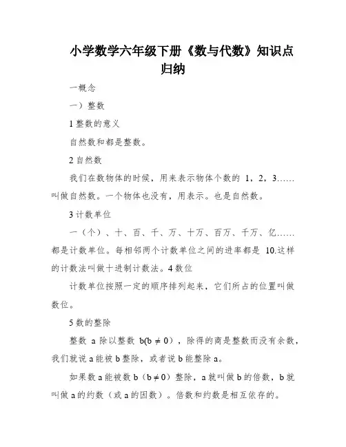 小学数学六年级下册《数与代数》知识点归纳