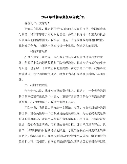 2024年销售总监任职自我介绍