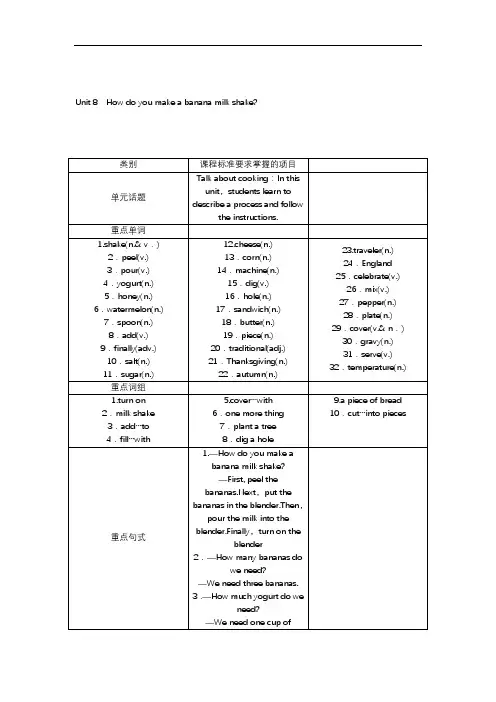 人教版八年级英语上册第八单元教案