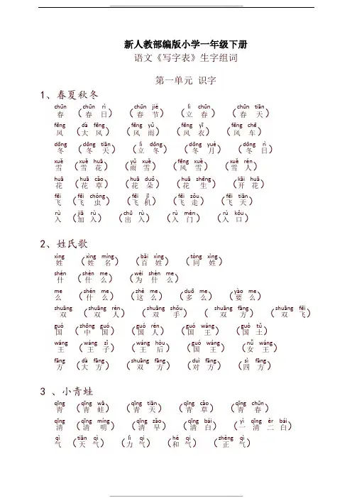 部编版小学一年级语文下册生字词(拼音版)