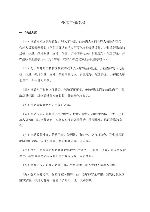 仓库工作流程与规定,物品入库流程图、物品出库流程图