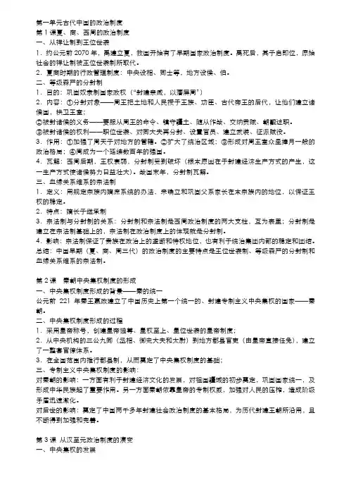 L 必修一历史复习提纲(完美)