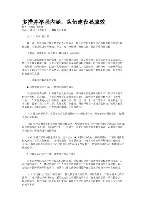 多措并举强内涵,队伍建设显成效