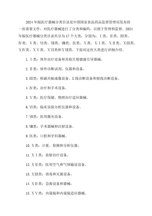 2024年版医疗器械分类目录
