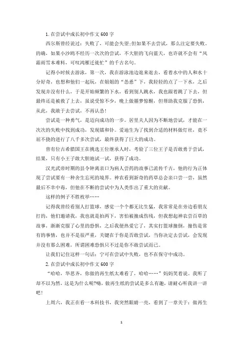 在尝试中成长初中作文600字5篇(精选)