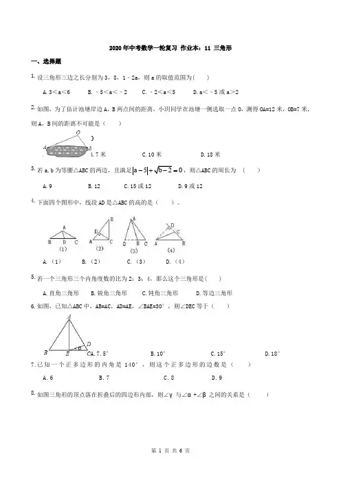 2020年中考数学一轮复习 作业本：11 三角形(含答案)