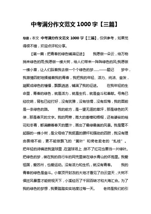 中考满分作文范文1000字【三篇】