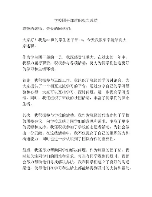 学校团干部述职报告总结