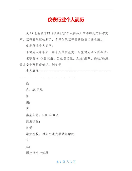 仪表行业个人简历