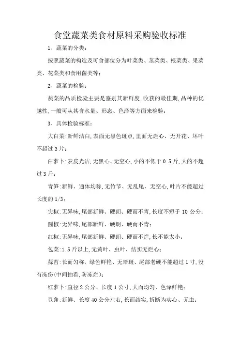 食堂蔬菜类食材原料采购验收标准