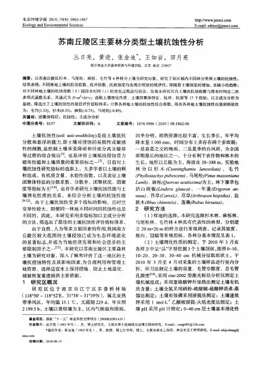 苏南丘陵区主要林分类型土壤抗蚀性分析