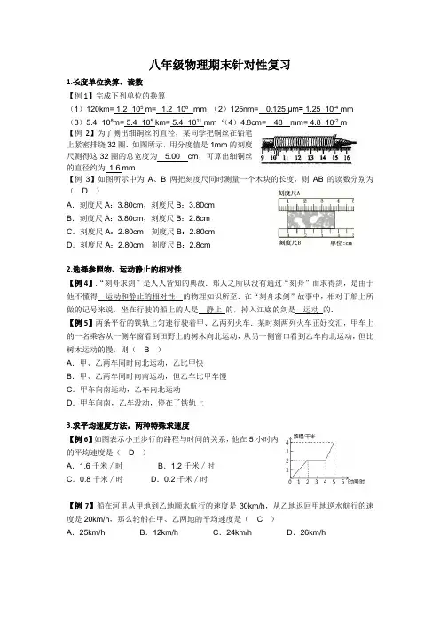 人教版八年级物理(上册)期末针对性复习题(带答案)