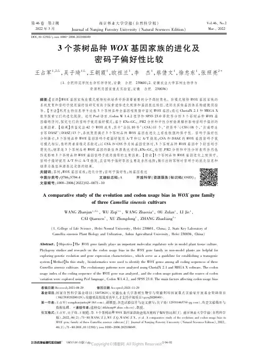 3个茶树品种WOX基因家族的进化及密码子偏好性比较
