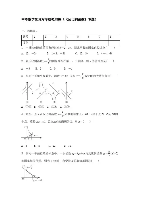 中考数学复习 专题靶向练 反比例函数 专题 