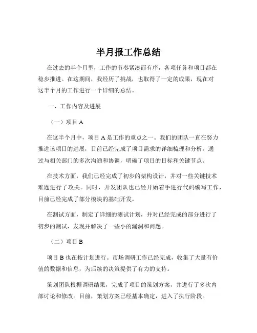 半月报工作总结
