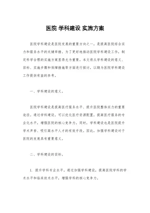 医院 学科建设 实施方案
