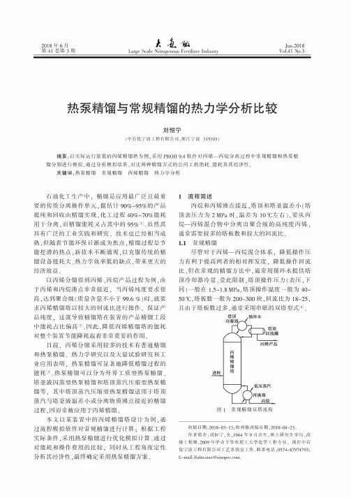 热泵精馏与常规精馏的热力学分析比较