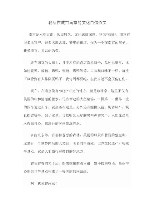 我所在城市南京的文化自信作文