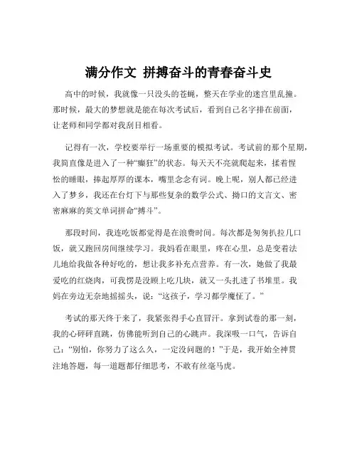 满分作文  拼搏奋斗的青春奋斗史