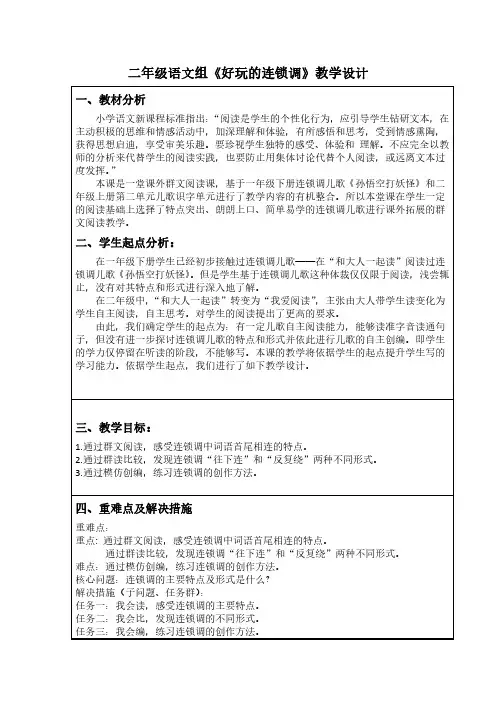 我爱阅读：儿歌群文阅读《好玩的连锁调》教学设计