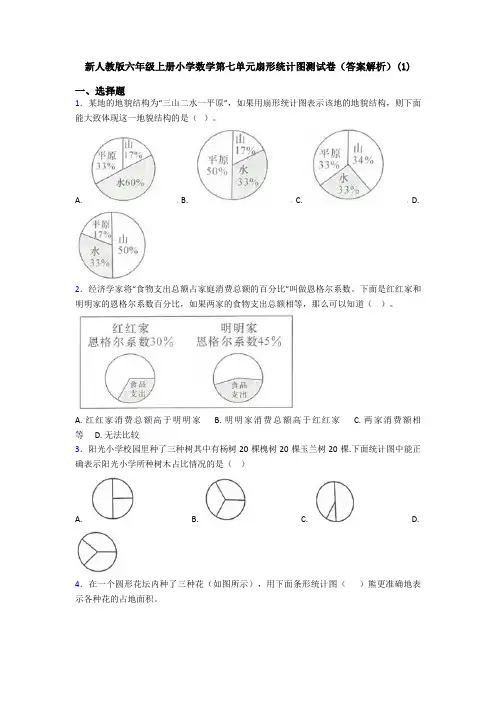 新人教版六年级上册小学数学第七单元扇形统计图测试卷(答案解析)(1)