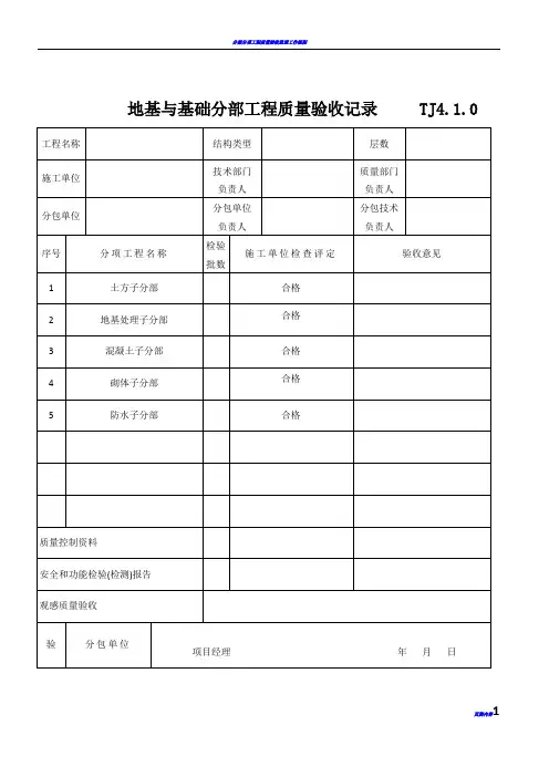 分部分项工程质量验收记录表