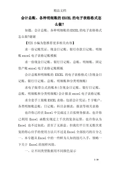 会计总账、各种明细账的EXCEL的电子表格格式怎么做？