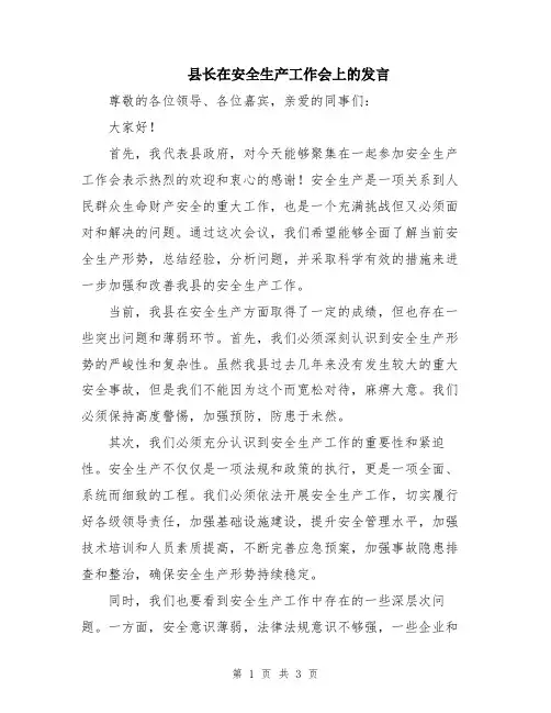 县长在安全生产工作会上的发言