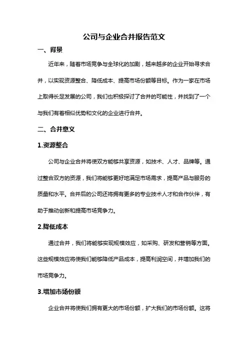 公司与企业合并报告范文