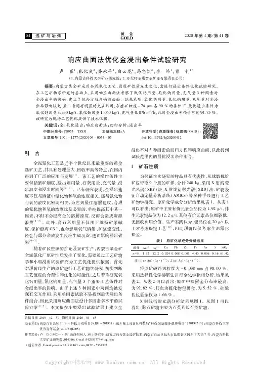 响应曲面法优化金浸出条件试验研究
