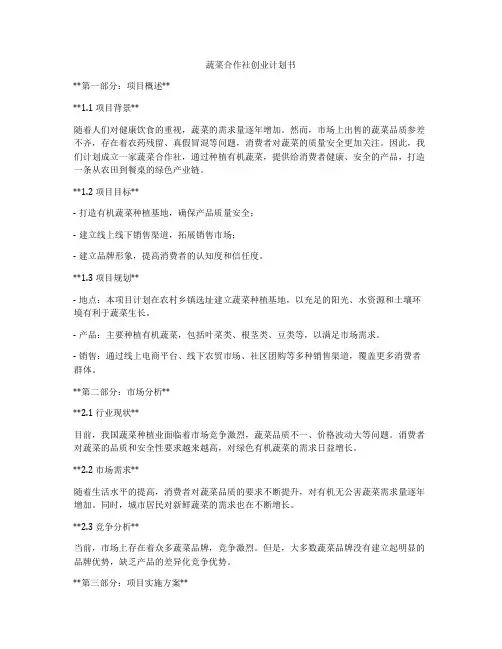 蔬菜合作社创业计划书