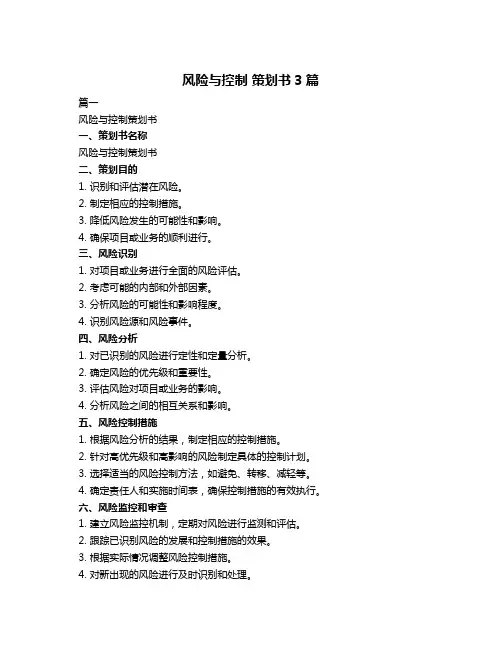 风险与控制 策划书3篇