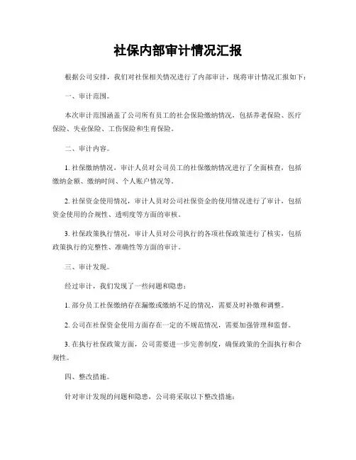社保内部审计情况汇报