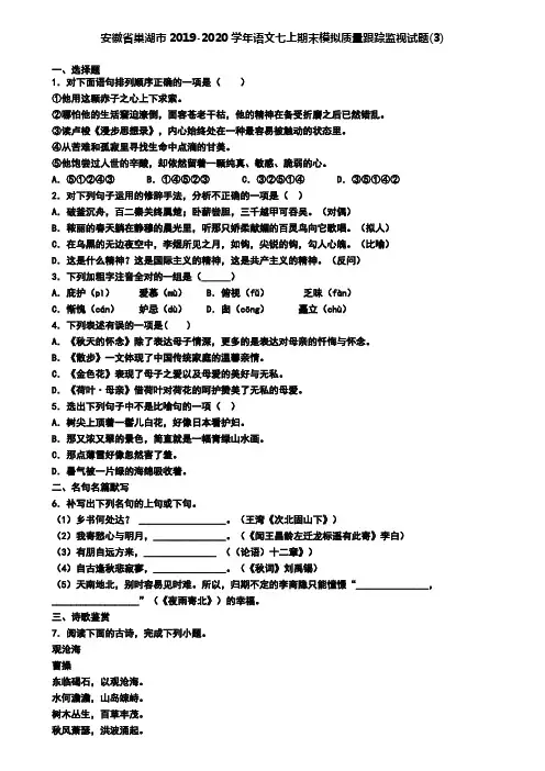 安徽省巢湖市2019-2020学年语文七上期末模拟质量跟踪监视试题(3)