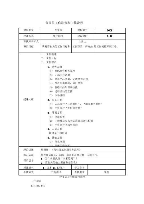 营业员工作职责和工作流程