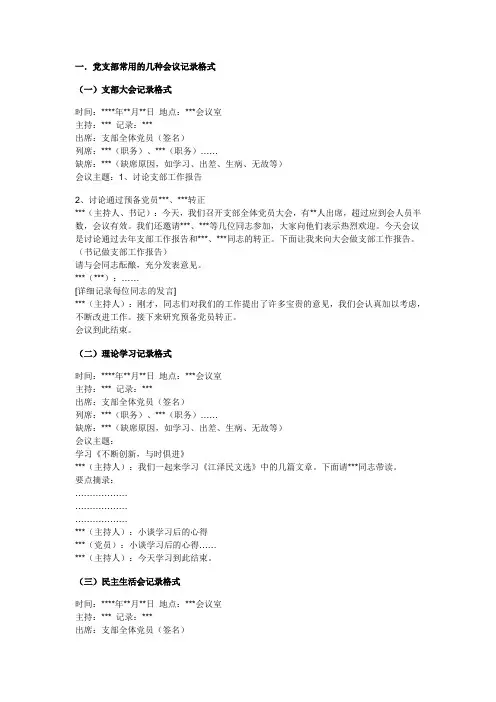 支部会议记录格式范文
