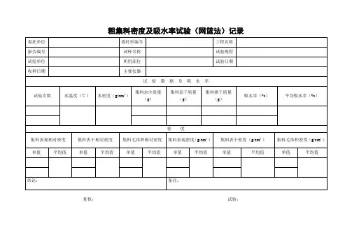 粗集料密度及吸水率试验(网篮法)记录