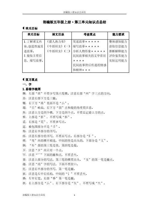 五年级上册第三单元知识点总结