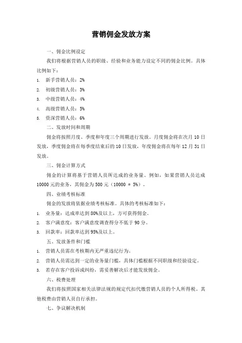 营销佣金发放方案