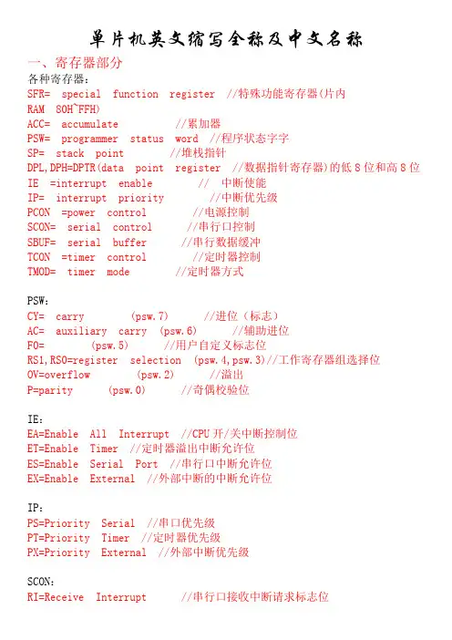51单片机中的英文缩写全称(整理)