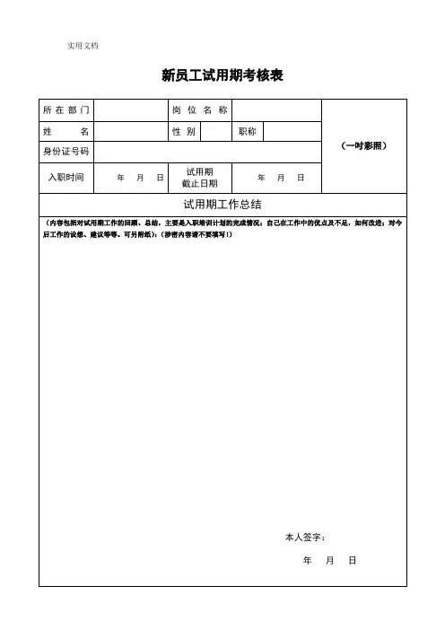 新员工试用期考核表