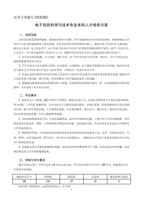 电子信息科学与技术专业本科人才培养方案