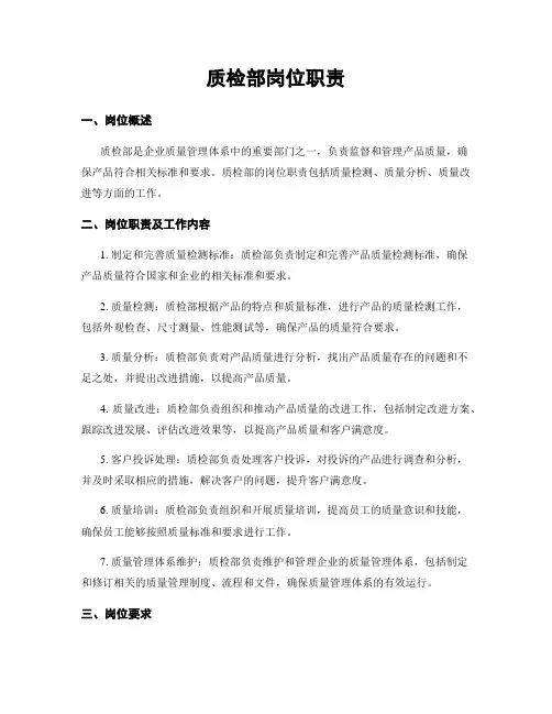 质检部岗位职责