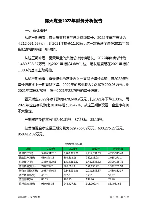 002128露天煤业2022年财务分析报告-银行版