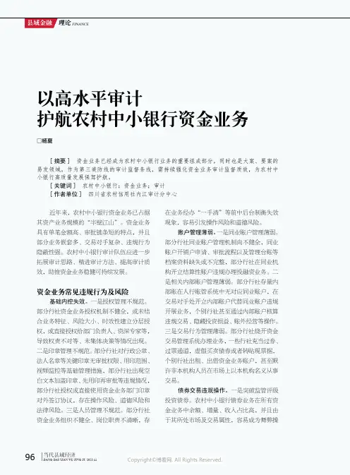 以高水平审计护航农村中小银行资金业务